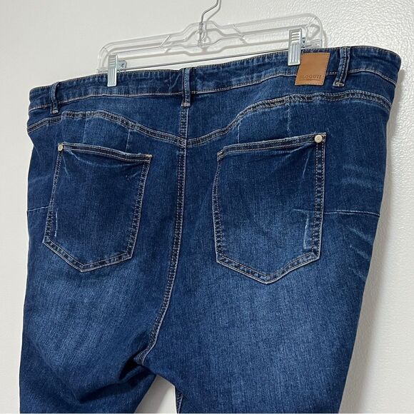 Eloquii Gena Fit Peach Lift Distressed Skinny Jeans 22G  Whiskered Booty Lift - Picture 5 of 8